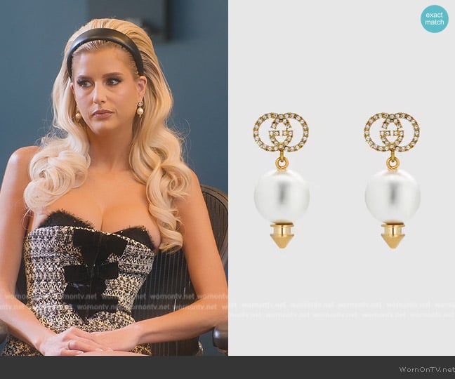 Gucci Interlocking Earrings with Pearl worn by Emma Hernan on Selling Sunset