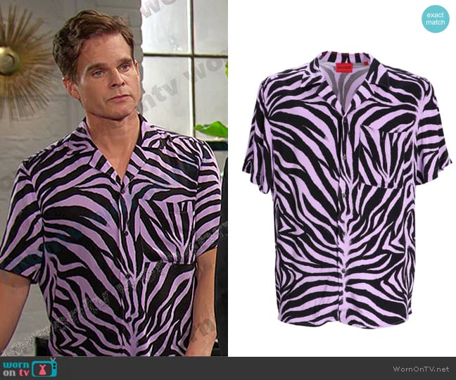 Hugo by Hugo Boss Ellino Regular-Fit Zebra-Print Shirt worn by Leo Stark (Greg Rikaart) on Days of our Lives