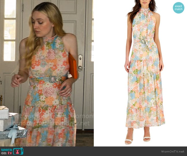 Taylor Halter Belted Tiered Floral Maxi Dress worn by Abby Winbury (Dakota Fanning) on The Perfect Couple