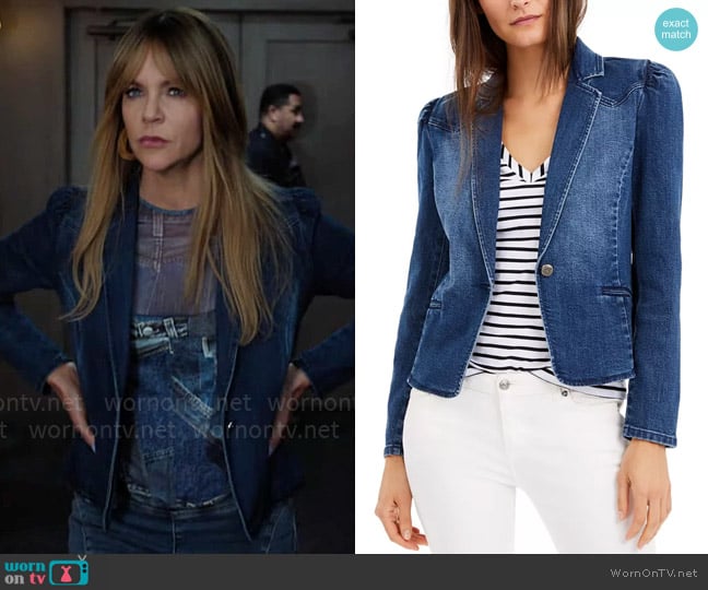 INC International Concepts Puff-Sleeve Denim Blazer worn by Morgan Gillory (Kaitlin Olson) on High Potential