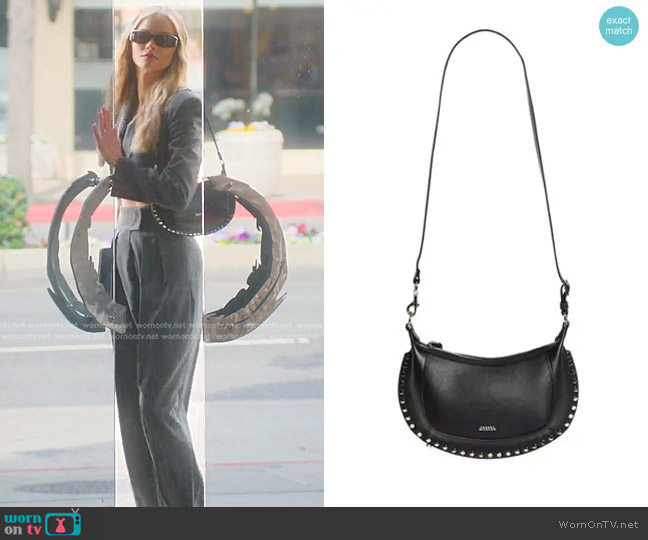 Isabel Marant Oskan Moon Leather Shoulder Bag in Black/Silver worn by Alanna Gold on Selling Sunset