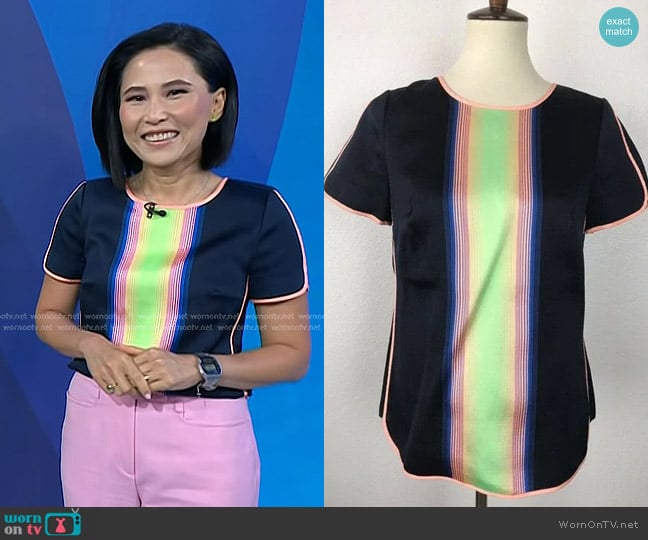 J. Crew Striped Color Block Silk Blend Top worn by Vicky Nguyen on Today