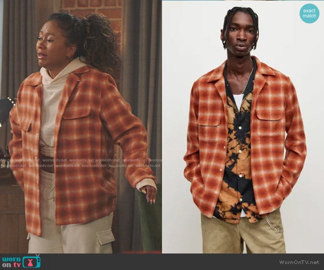 All Saints Jacinto Check Shirt in Scorched Orange worn by Keisha (Netta Walker) on All American Homecoming