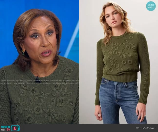 Jason Wu Collective Embroidered Floral Sweater worn by Robin Roberts on Good Morning America