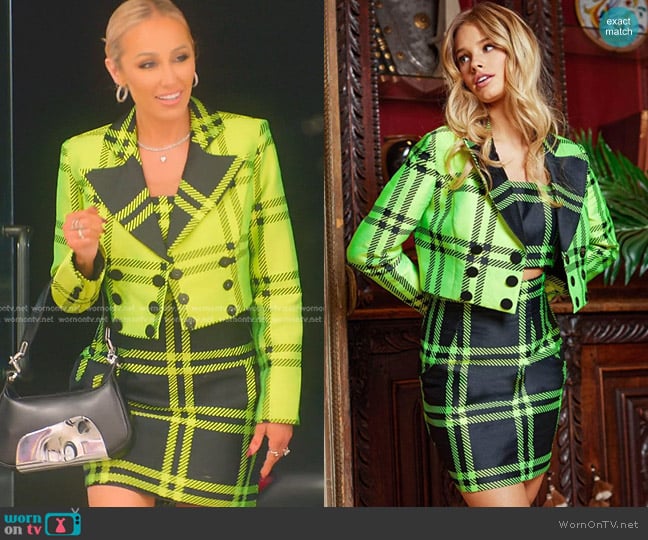 Mary’s yellow plaid cropped blazer and dress on Selling Sunset