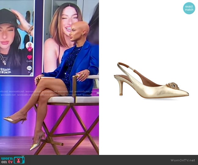 Kurt Geiger Belgravia Slingback Pumps in Gold worn by Chloe Bean on Good Morning America