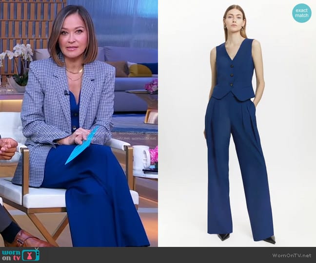 Karen Millen Polished Stretch Wool Blend Vest and Wide Leg Pants worn by Eva Pilgrim on Good Morning America