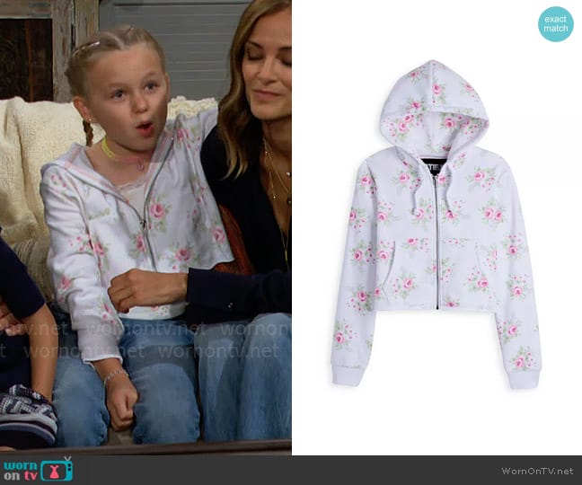 KatieJnyc Floral Crop Zip Hoodie in Summer Floral worn by Kelly Spencer (Sophia Paras) on The Bold and the Beautiful