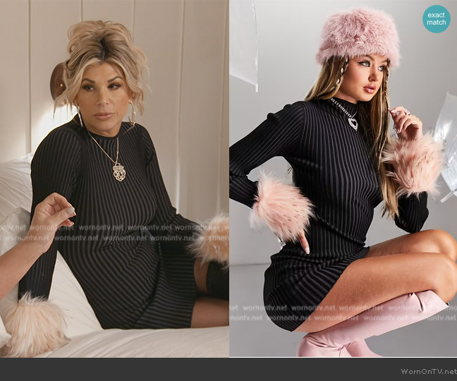 Asyou Knitted Fur Long Sleeve Backless Mini Dress worn by Jennifer Pedranti on The Real Housewives of Orange County