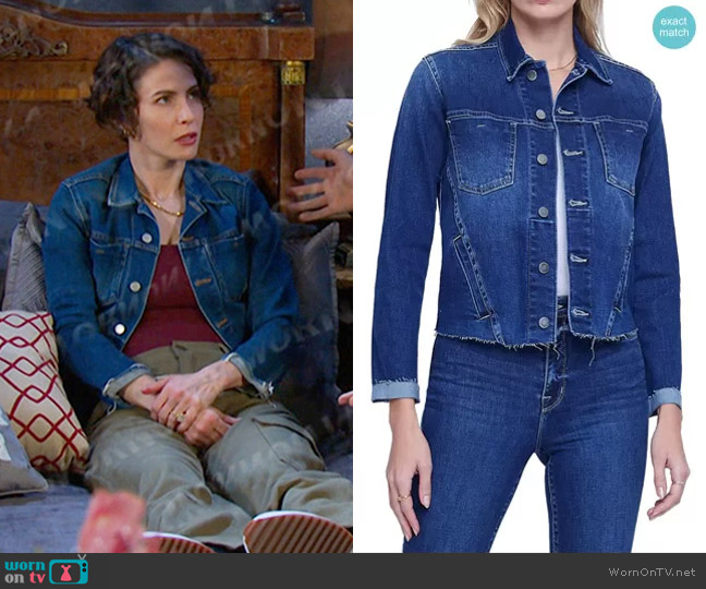 L'Agence Janelle Raw Hem Denim Jacket in Magnolia worn by Sarah Horton (Linsey Godfrey) on Days of our Lives