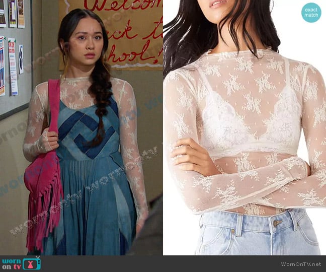 Free People Lady Lux Floral Mesh Layering Top in Evening Creme worn by Sophia (Madelyn Kientz) on Days of our Lives