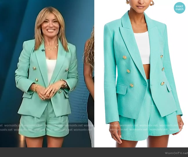 L'Agence Kenzie Linen and Cotton Double-Breasted Blazer worn by Kit Hoover on Access Hollywood