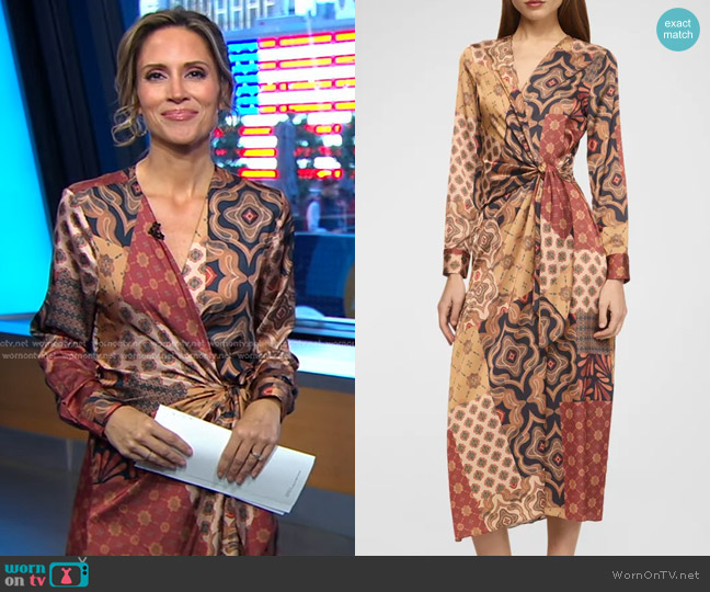 MISA Los Angeles Eliza Patchwork Tie-Waist Midi Dress worn by Rhiannon Ally on Good Morning America