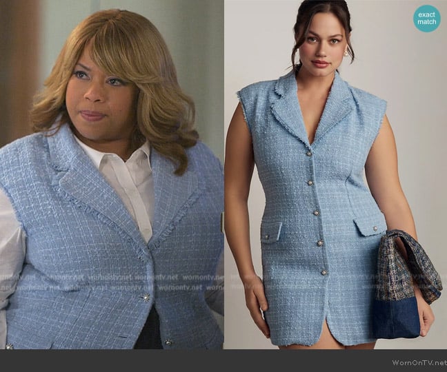 Maeve Sleeveless Tweed Blazer Mini Dress worn by Krystal Walters (Angela Grovey) on Reasonable Doubt