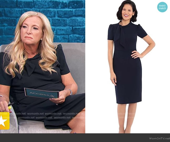 Maggy London  Short Sleeve Sheath with Neck Tie in Ml Fir worn by Alison Triessl on Access Hollywood