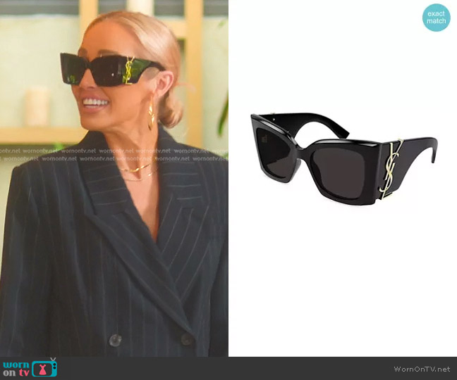 Saint Laurent Monogram Acetate Blaze Rectangular Sunglasses worn by Mary Fitzgerald on Selling Sunset