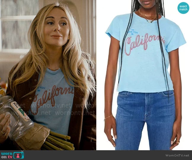 Mother The Sinful Short Sleeve Graphic T-Shirt in California Love worn by Morgan (Justine Lupe) on Nobody Wants This