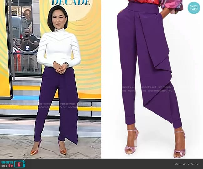 New York & Company Ankle Pants with Front Drape Purple Treasure worn by Vicky Nguyen on Today