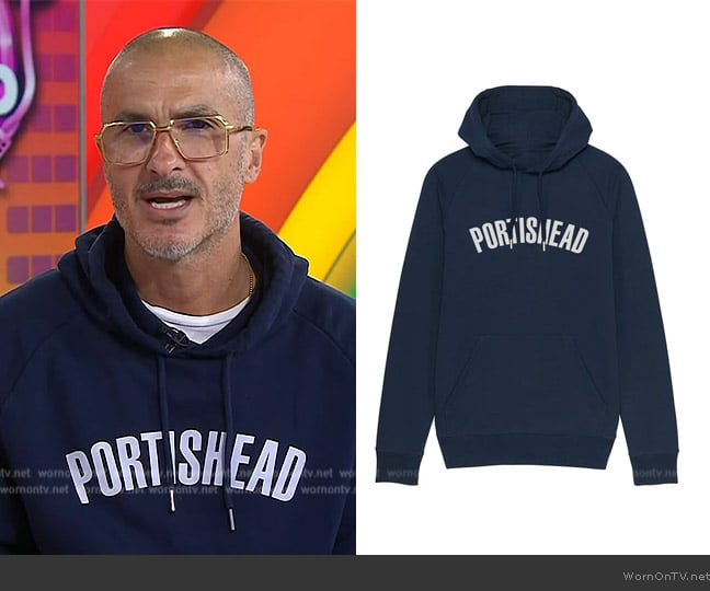 Portishead Portishead Filled in Logo Navy Hoodie worn by Zane Lowe on Today