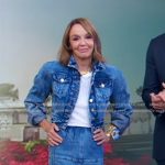 Philippine Leroy-Beaulieu’s denim jacket and skirt on Good Morning America