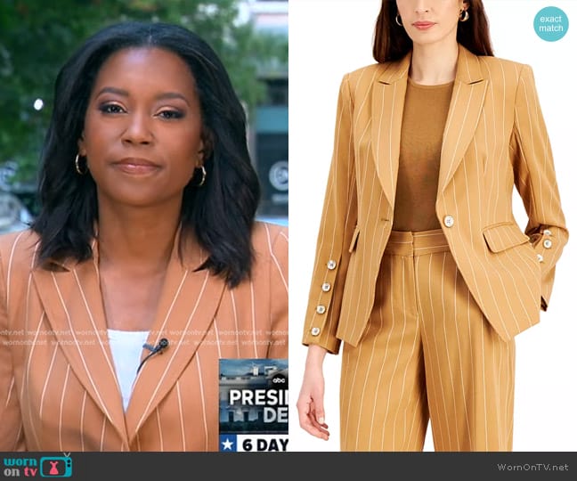  Pinstripe Button-Sleeve Blazer Tahari ASL worn by Rachel Scott on Good Morning America