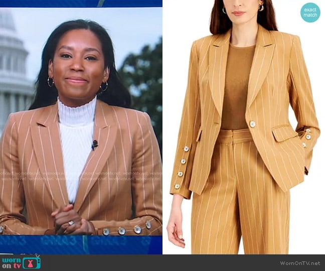  Pinstripe Button-Sleeve Blazer Tahari ASL worn by Rachel Scott on Good Morning America