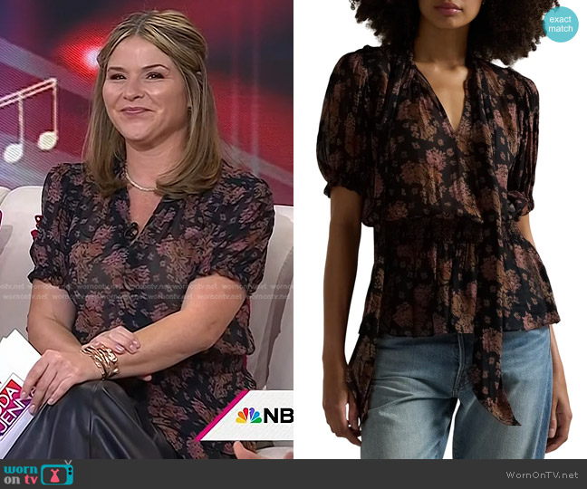 Polo Ralph Lauren Floral Georgette Tie-Neck Blouse in Sunset Bloom worn by Jenna Bush Hager on Today