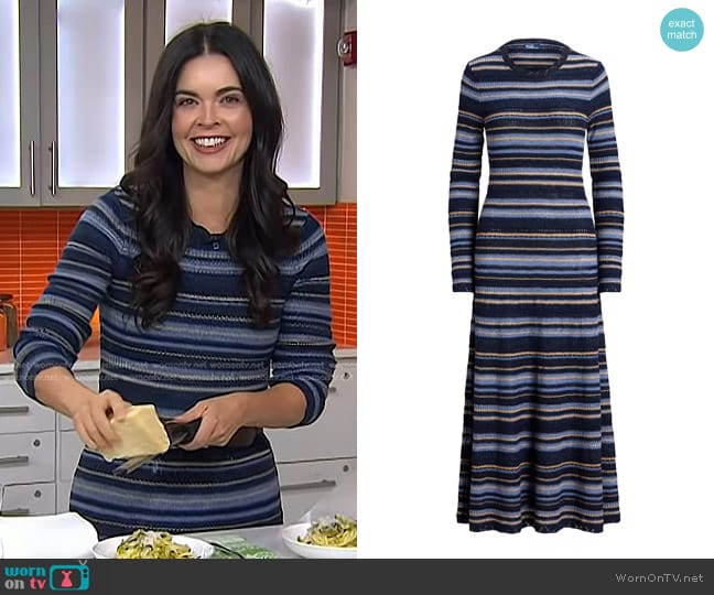 Polo Ralph Laure Stripe Crewneck Maxi Sweaterdress in Blue Multi worn by Katie Lee Biegel on Today