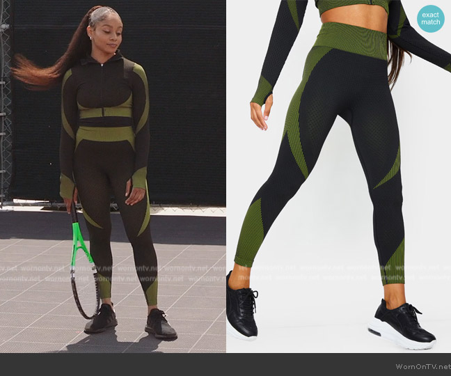 Pretty Little Thing Black Multi Textured Gym Leggings worn by Simone (Geffri Hightower) on All American Homecoming