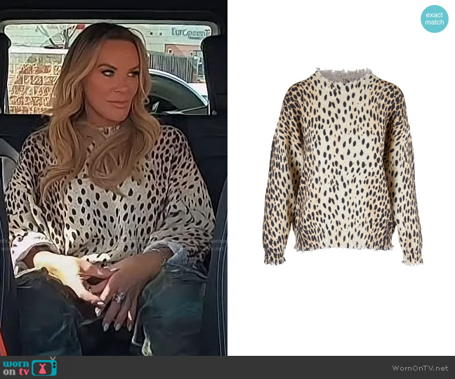 R13 Oversized Sweater in Cheetah Print worn by Heather Gay on The Real Housewives of Salt Lake City