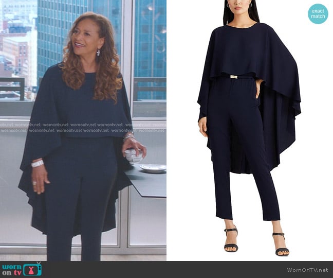 Ralph Lauren Cape Georgette Jumpsuit in Lighthouse Navy worn by Catherine Avery (Debbie Allen) on Greys Anatomy