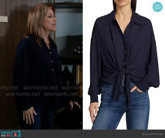 Ramy Brook Raven Long-Sleeve Tie-Front Shirt worn by Alexis Davis (Nancy Lee Grahn) on General Hospital