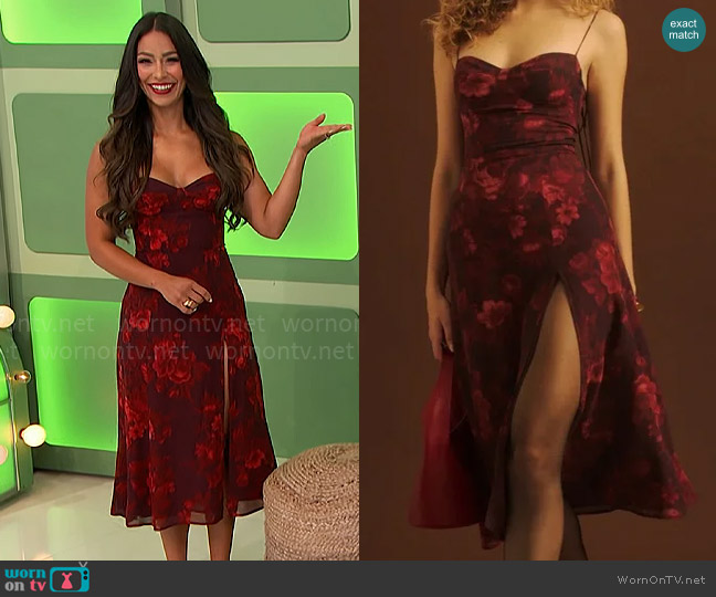 Reformation Juliette Dress in Sanguine worn by Manuela Arbeláez on The Price is Right