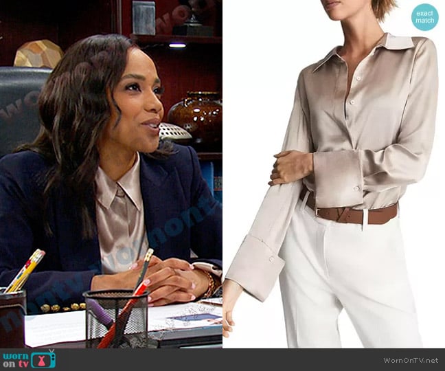 Reiss Hailey Silk Buttoned Shirt in Champagne worn by Jada Hunter (Elia Cantu) on Days of our Lives