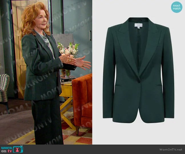 Reiss Jade Wool-Blend Tuxedo Jacket in Green worn by Maggie Horton (Suzanne Rogers) on Days of our Lives