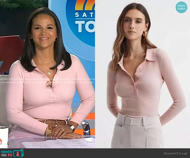 Reiss Sienna Polo Shirt in Blush worn by Laura Jarrett on Today