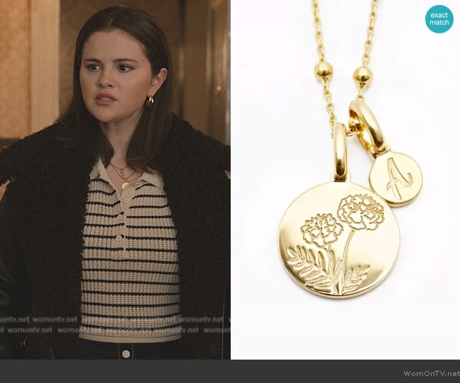 Rellery Marigold Initial Necklace - October Flower worn by Mabel Mora (Selena Gomez) on Only Murders in the Building