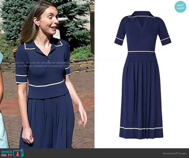 Shoshanna Riley Knit Short-Sleeve Midi-Dress in Navy worn by Courtney Toll on Today