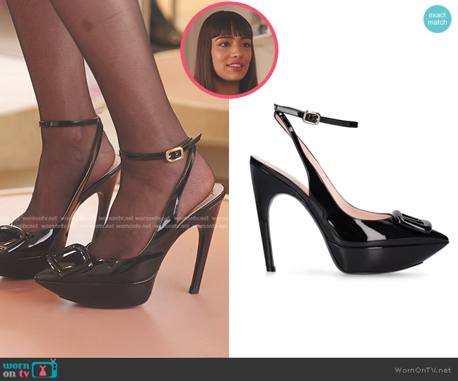 Roger Vivier Choc Patent Leather Slingbacks worn by Genevieve (Thalia Besson) on Emily in Paris