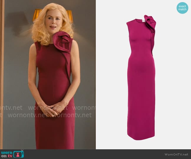 Greer’s magenta fold detail dress on The Perfect Couple