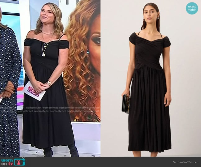 Rosetta Getty Collective Off The Shoulder Ruched Bodice Dress worn by Jenna Bush Hager on Today