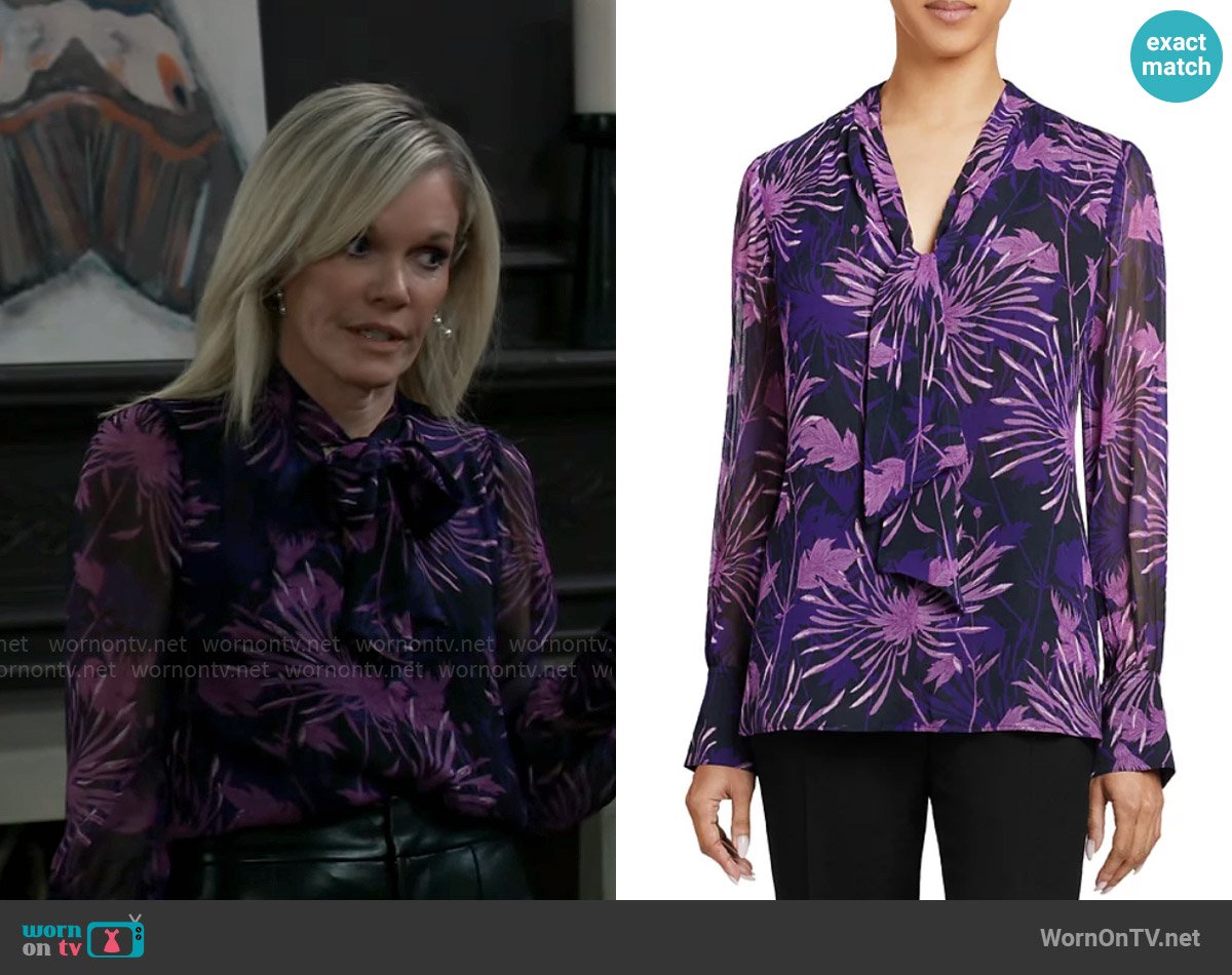 Ava’s purple floral blouse on General Hospital