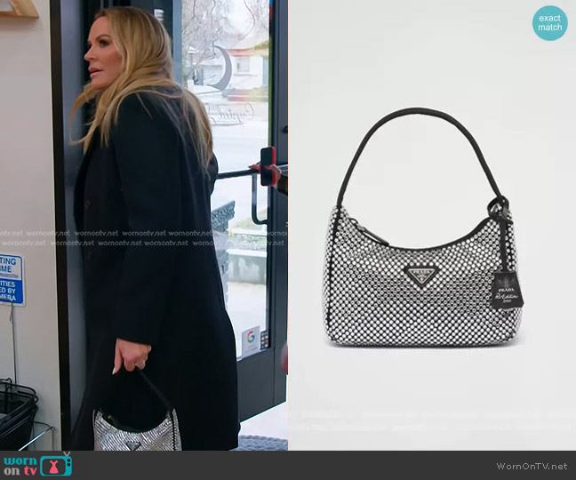 Prada Satin Mini Bag with Crystals worn by Heather Gay on The Real Housewives of Salt Lake City