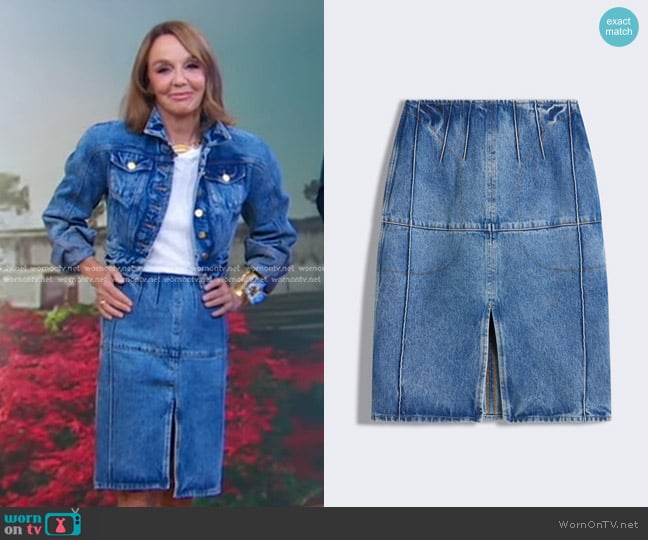 Schiaparelli Denim Pencil Topstitching Skirt worn by Philippine Leroy-Beaulieu on Good Morning America