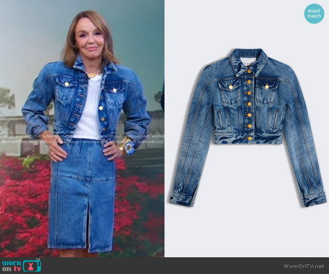 Schiaparelli Denim Rounded Shoulder Jacket worn by Philippine Leroy-Beaulieu on Good Morning America