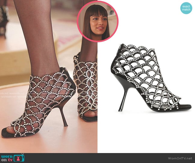 Sergio Rossi Mermaid 100mm Rhinestone-embellished Sandals worn by Genevieve (Thalia Besson) on Emily in Paris