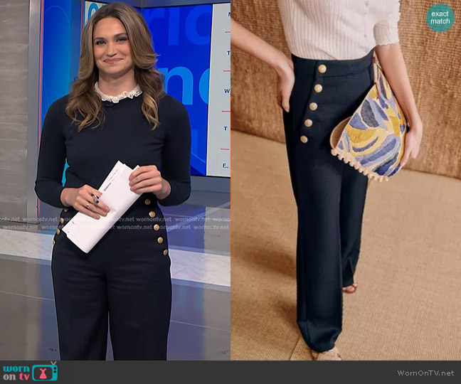 Sezane Marino Trousers in Navy Blue worn by Ellison Barber on NBC News Daily