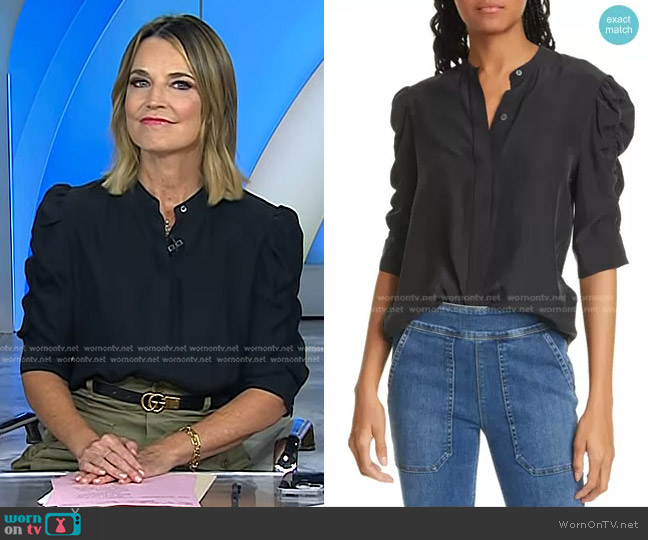 Frame Shirred Sleeve Silk Blouse worn by Savannah Guthrie on Today