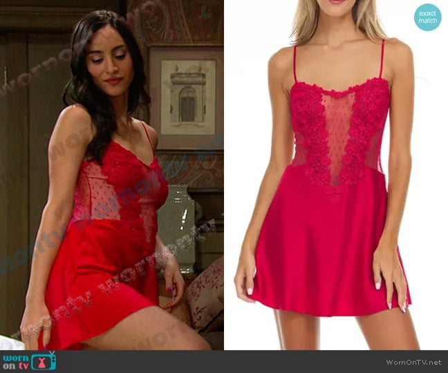 Flora Nikrooz Showstopper Chemise in Apple worn by Gabi Hernandez (Cherie Jimenez) on Days of our Lives