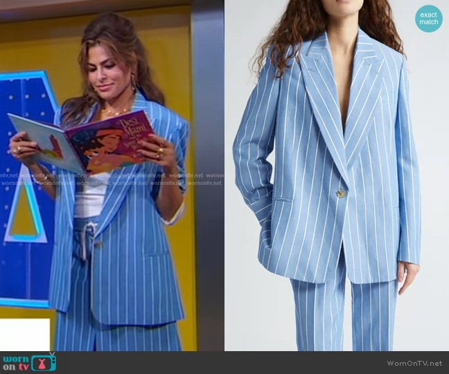 Stella McCartney Oversize Pinstripe Blazer worn by Eva Mendes on Good Morning America